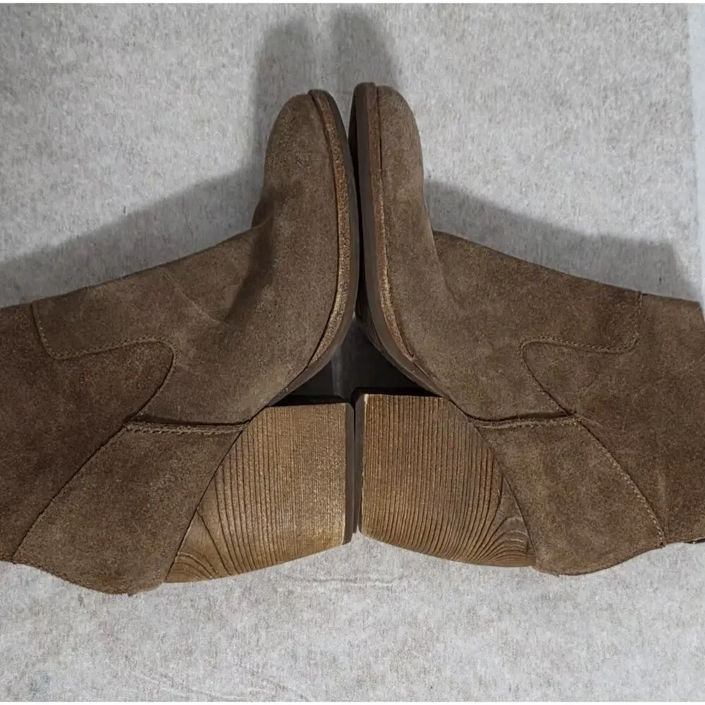 Kork-Ease Camber Suede Ankle Boots Brown Wood Stacked Heel Women's 6.5 M